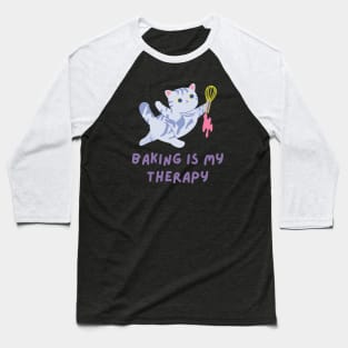 Cute Funny Cat Shirt Kitten Baking Is My Therapy Baseball T-Shirt